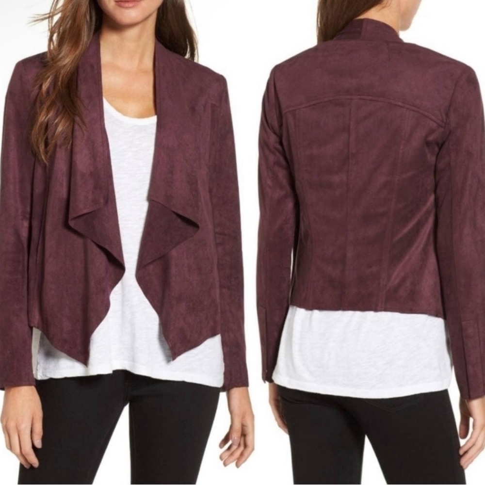 Kut from the Kloth faux suede open butterfly front moto jacket in mulberry NWOT